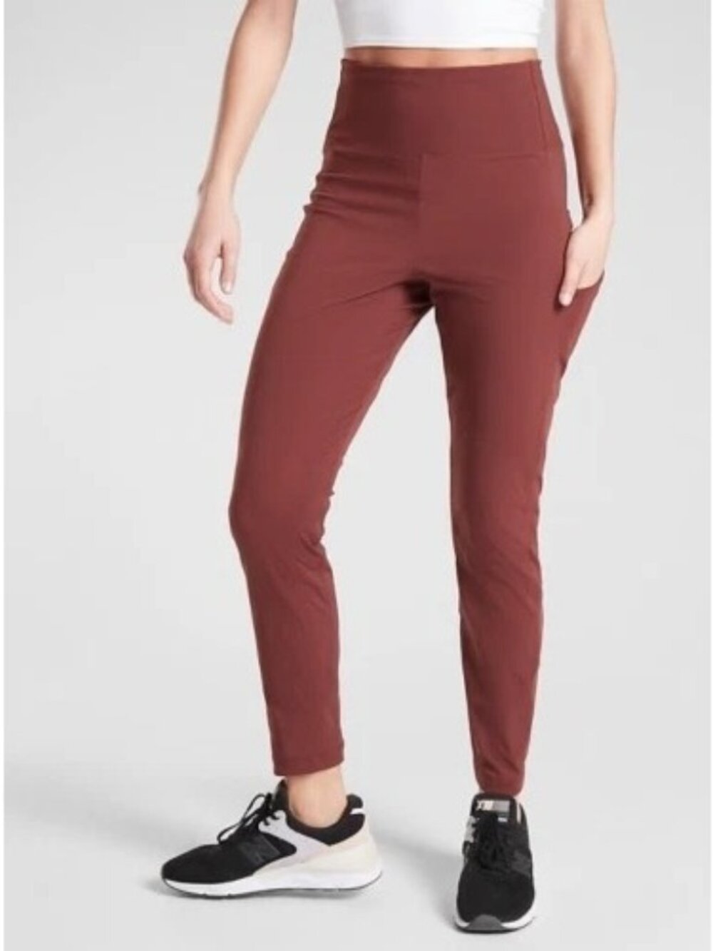 Athleta Trekkie Hybrid Crop Tight Pants Sz 4 Cognac Brown Hiking Stretch Travel